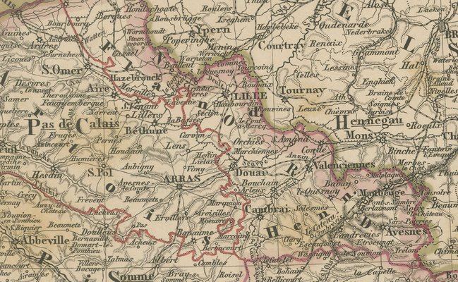 Antique Map of Alsace, Lorraine and Champagne in Northeastern