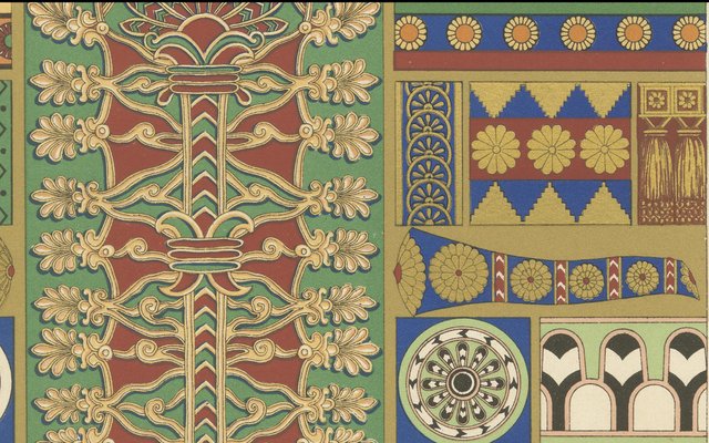 After Racinet, Assyrian Ornament with Ancient Motifs and Symbols