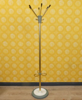 Industrial Standing Coat Rack in Brass and Metal, 1950s for sale
