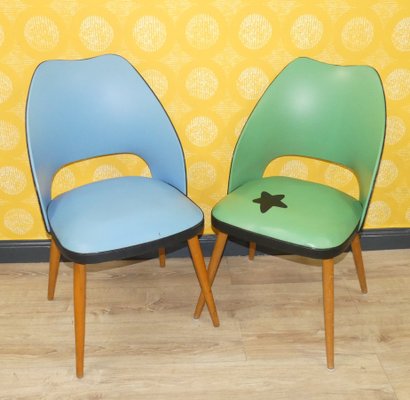Light Blue and Mint Green Wood Cocktail Chairs, 1960s, Set of