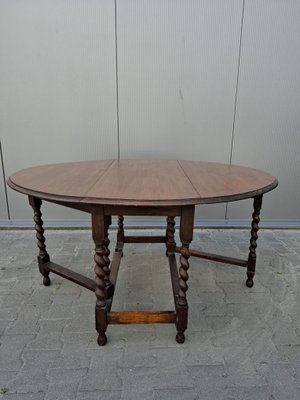 English Oak Lop-Eared Dining Table with Barley Twist Legs, 1940