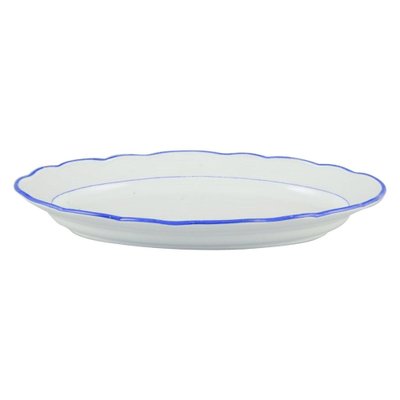 Ovale Servierschale aus weißem Porzellan mit blauem Rand, Anfang des 20. Jh. von Meißen, Deutschland bei Pamono kaufen