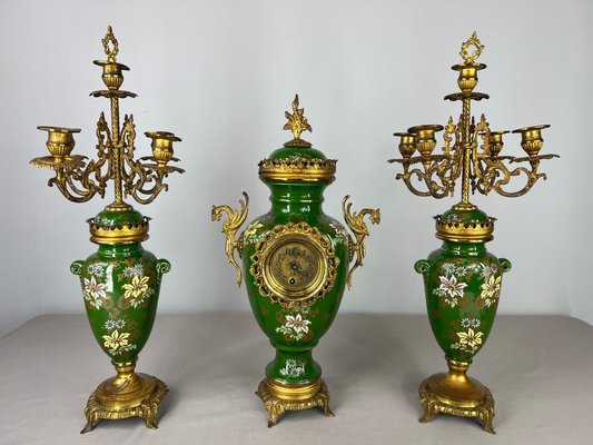 Antique French Garniture Set with Clock and Candelabras, Set of 3