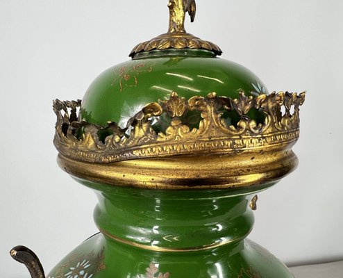 フランス　アンティーク調　ハトメ付カーテン モスグリーン　ラメ　2枚セット Antique French Garniture Set with Clock and Candelabras, Set of 3