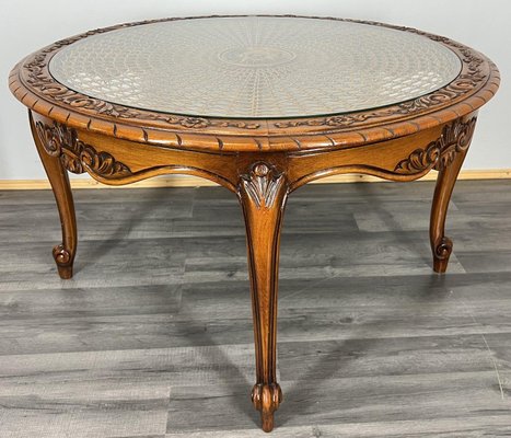 Vintage French Coffee Table with Glass Top for sale at Pamono