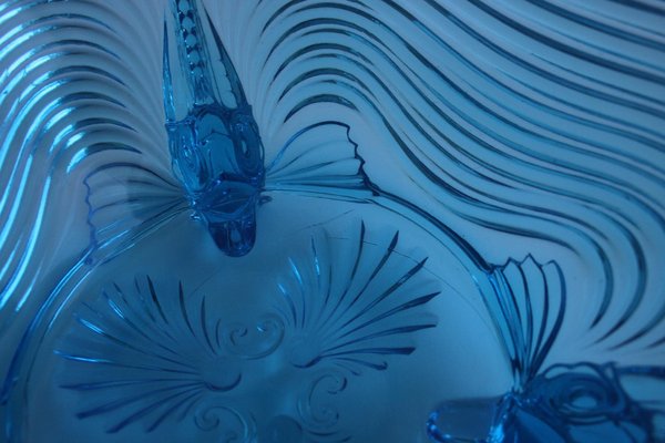 Art Deco Glass with Fish Feet Bowl-Gorgeous Rich Blue by Josef