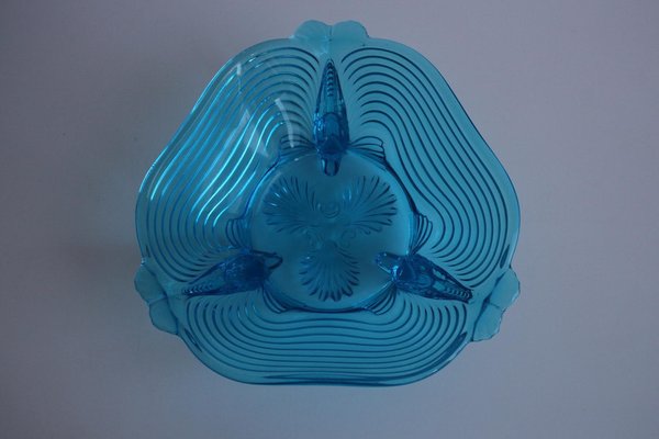 Art Deco Glass with Fish Feet Bowl-Gorgeous Rich Blue by Josef
