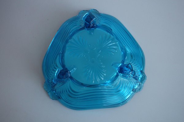 Art Deco Glass with Fish Feet Bowl-Gorgeous Rich Blue by Josef