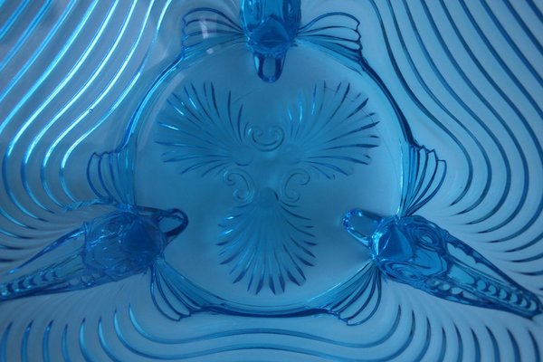 Art Deco Glass with Fish Feet Bowl-Gorgeous Rich Blue by Josef