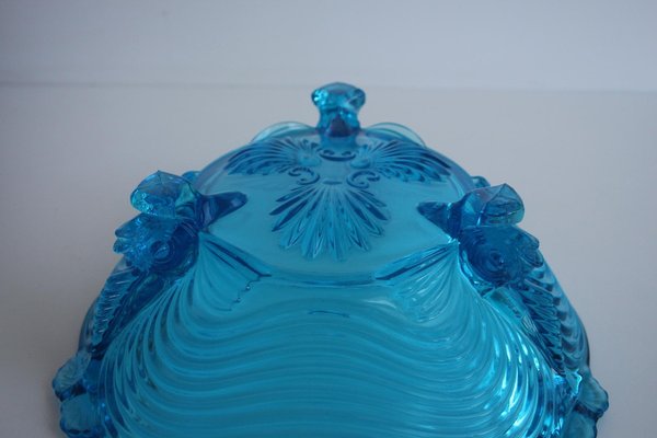 Art Deco Glass with Fish Feet Bowl-Gorgeous Rich Blue by Josef