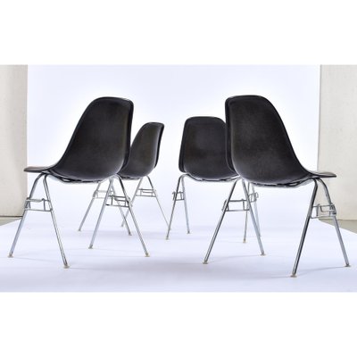 Stacking Shell Chairs with Brown Naugahyde Pads by Herman Miller