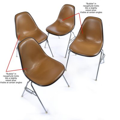 Stacking Shell Chairs with Brown Naugahyde Pads by Herman Miller