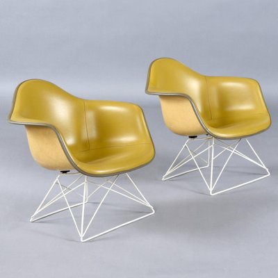 LAR Shell Chairs with Yellow Naugahyde Pads by Eames for Herman