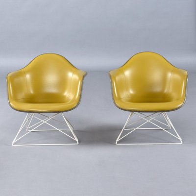 LAR Shell Chairs with Yellow Naugahyde Pads by Eames for Herman