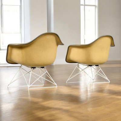 LAR Shell Chairs with Yellow Naugahyde Pads by Eames for Herman
