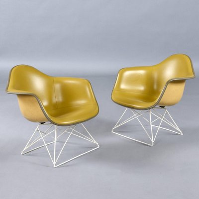 LAR Shell Chairs with Yellow Naugahyde Pads by Eames for Herman