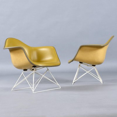 LAR Shell Chairs with Yellow Naugahyde Pads by Eames for Herman
