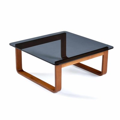 Vintage Minimalist Modern T4 Teak and Glass Square Coffee Table y - Main Image