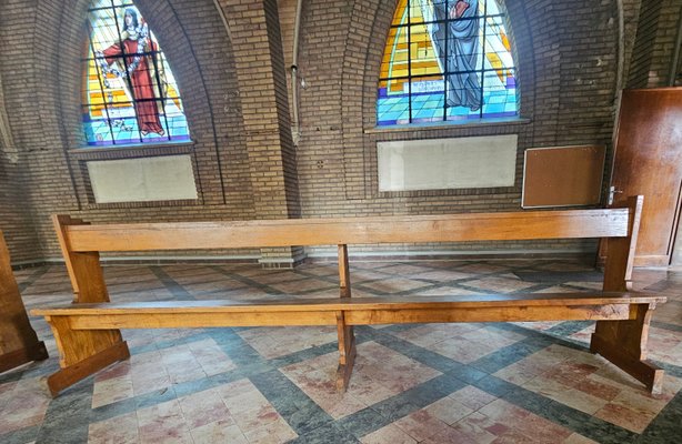 Panca da chiesa antica in quercia, anni 1890-1910 in vendita su Pamono