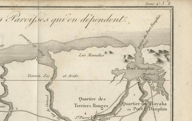 Antique Map of the Environs of Cap-Français, Saint-Domingue, c