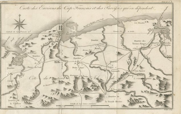 Antique Map of the Environs of Cap-Français, Saint-Domingue, c