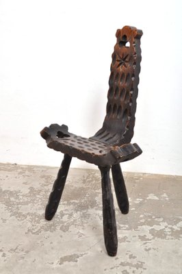 家具 Spanish Brutalist Chair in Wood, 1960s Spanish Brutalist Wooden Chair, 1960s for sale at Pamono
