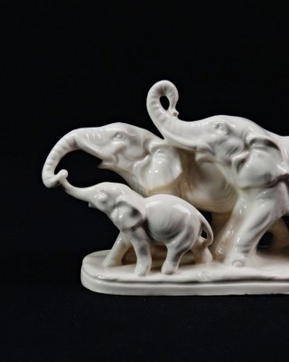 Figurines éléphants En Céramique Noir Et Blanc - Couple Harmonieux, Décoration Moderne 26cm
