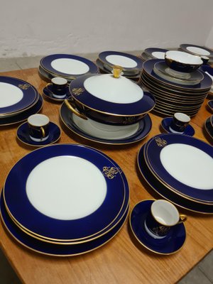 Cobalt Blue Dinnerware Set from Limoges, 1960s, Set of 68 for sale