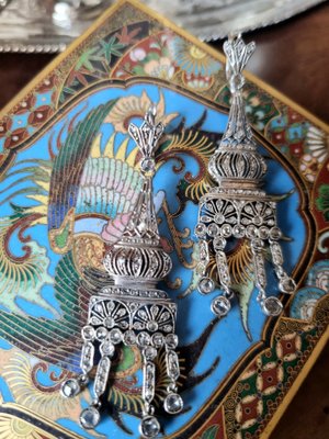 Antique Chandelier Earrings with Rose-Cut Diamonds, 1900