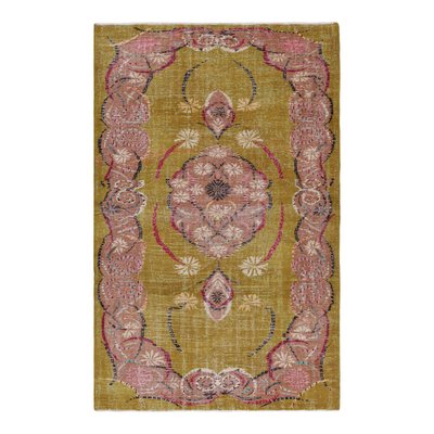 Vintage Rug in Chartreuse with Floral Medallion by Zeki Müren for