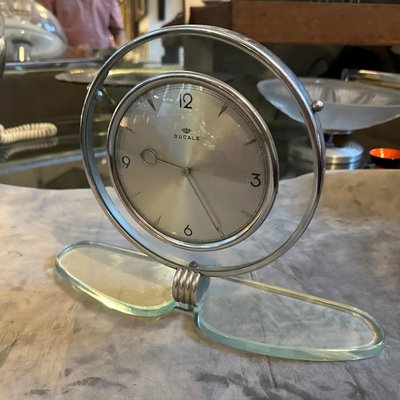 Reloj de mesa italiano Mid-Century moderno de vidrio y metal