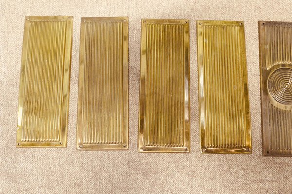 Large Vintage Art Deco Brass Door Finger Plates, 1920, Set of 12 Large Vintage Art Deco Brass Door Finger Plates, 1920, Set of 12