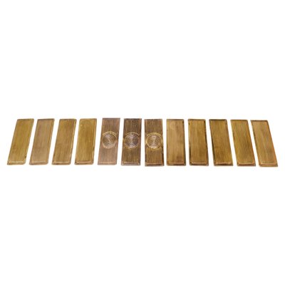 Large Vintage Art Deco Brass Door Finger Plates, 1920, Set of 12