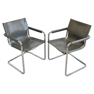 Set of Bauhaus Leather Visitor Chairs by Mart Stam for Matteo