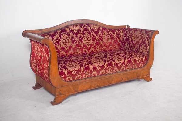 Französischer Empire Kanapee mit rotem Stoff bezogen bei Pamono kaufen