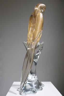 Murano Glass Parrot Sculpture with Gold Leaf by Gambaro E Poggi