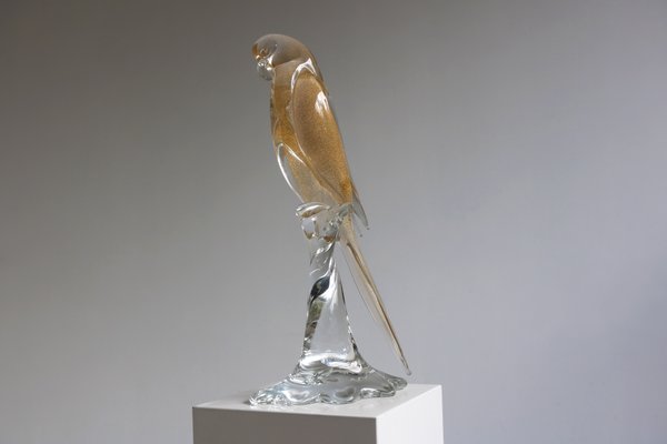 Murano Glass Parrot Sculpture with Gold Leaf by Gambaro E Poggi
