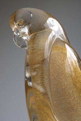 Murano Glass Parrot Sculpture with Gold Leaf by Gambaro E Poggi