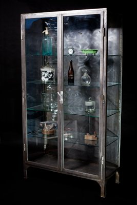 Vintage Polished Steel Medical Cabinet, Vintage Medicine Cabinet Glass Shelves