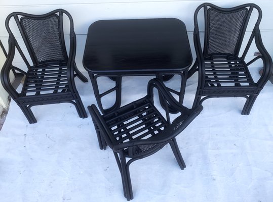 Rattan & Bambus Tisch & Sthle Mbel Set, 1980er, 4er Set bei Pamono kaufen