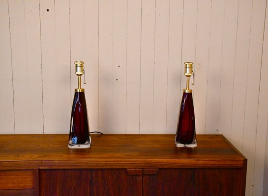 Lampade da tavolo grandi in vetro rosso rubino artistico di Carl