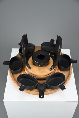 Mid-Century Modern Cast Iron and Wood Fondue Set by Richard Nissen