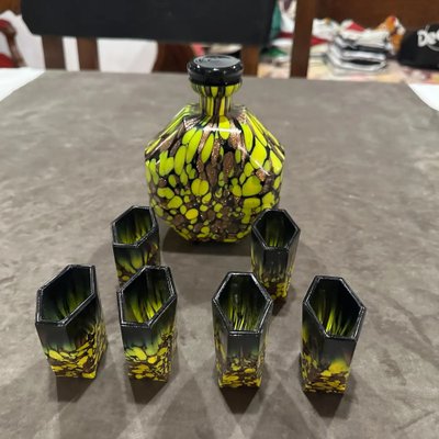 Art Deco Aventurine Murano Glass Rosolio Set, 1940s, Set of 7 for