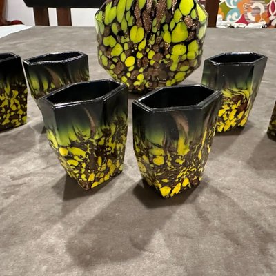 Art Deco Aventurine Murano Glass Rosolio Set, 1940s, Set of 7 for
