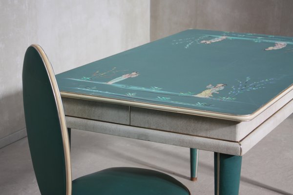 Mid Century Hand Painted Dining Table, Painted Dining Table Images