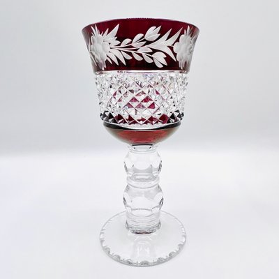 Thick Stem Cut and Etched Crystal Wine Goblets, Bohemia, 1950s, Set of 5  for sale at Pamono