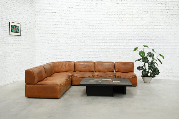 Modulares DS-15 Sofa aus Cognac Leder von de Sede, Schweiz, 1970er, 6er Set bei Pamono kaufen
