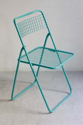 Vintage Folding Chairs in Turquoise Metal, 1980s, Set of for