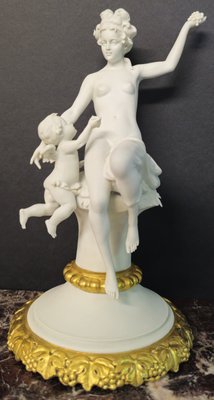 Biscuit Porcelain Figurine of Venus with a Cherub by Benacchio for
