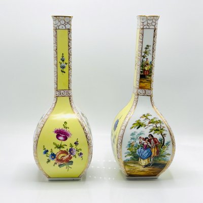 Porcelain Vases with Yellow Ground and Watteau Scenes from Helena